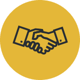 Handshake symbol on yellow background signifying partnership or trust - Driggs Immigration Law